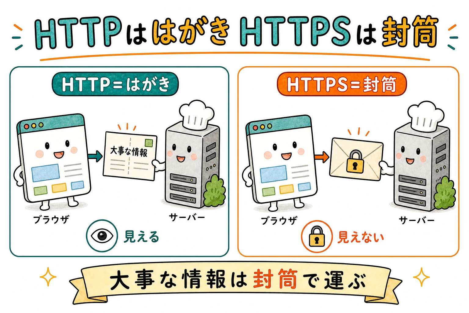 HTTP=はがき HTTPS=封筒