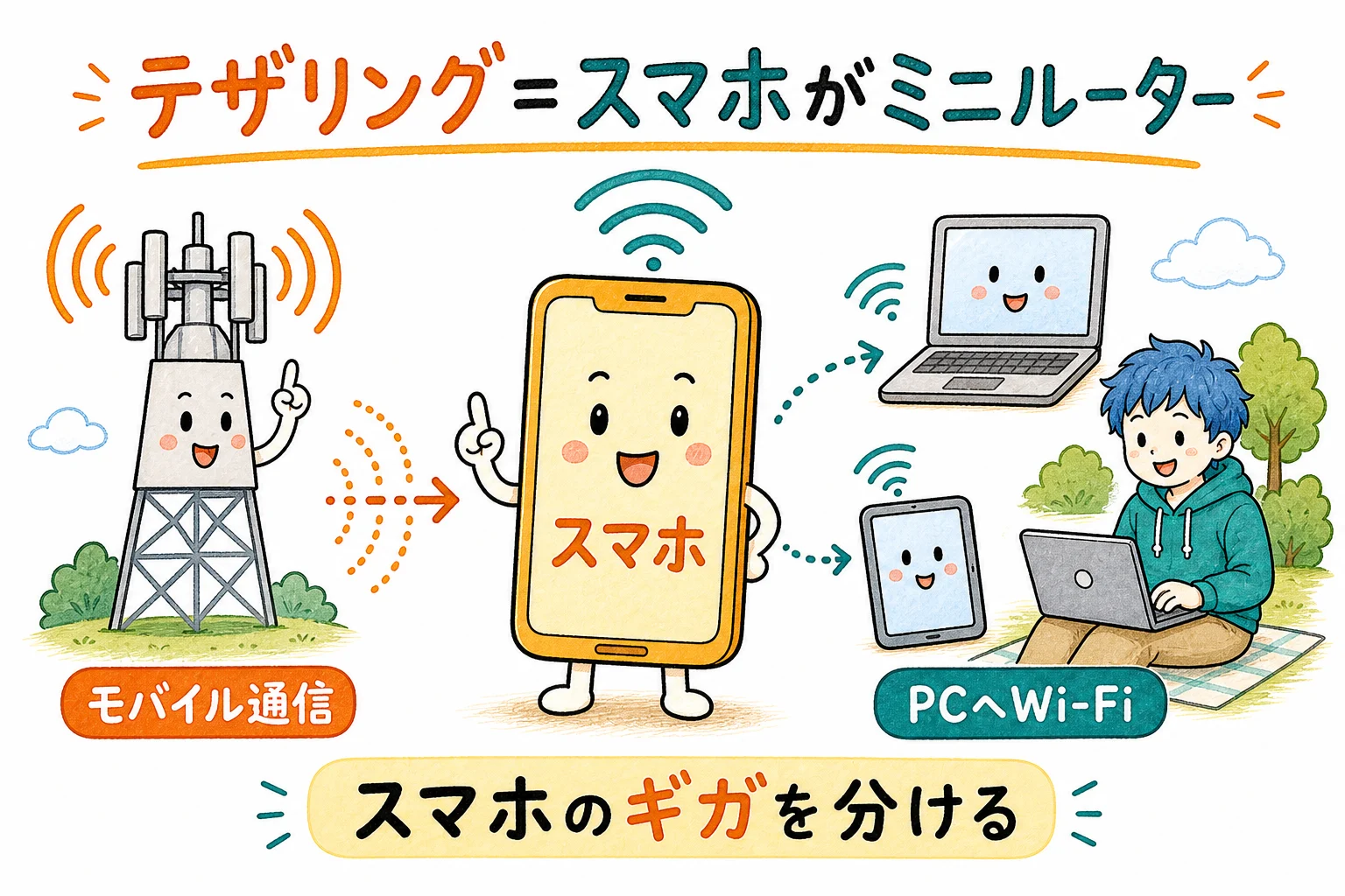 テザリング＝スマホをミニルーターにする