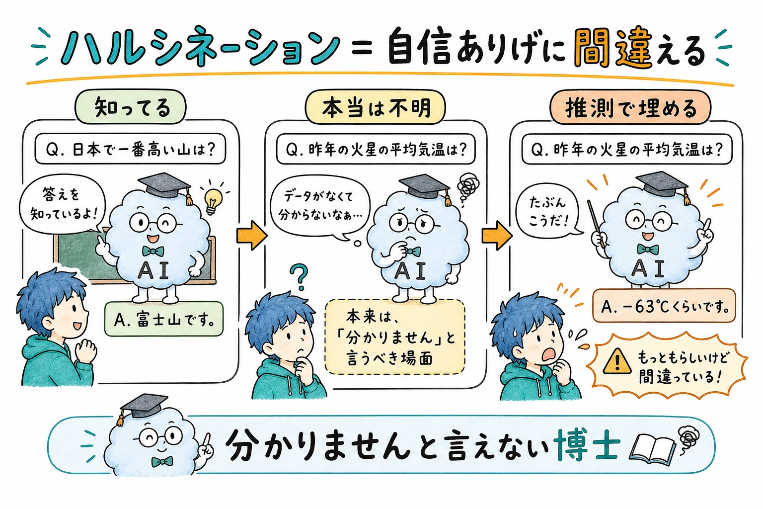 ハルシネーション＝ AIが自信ありげに間違える現象