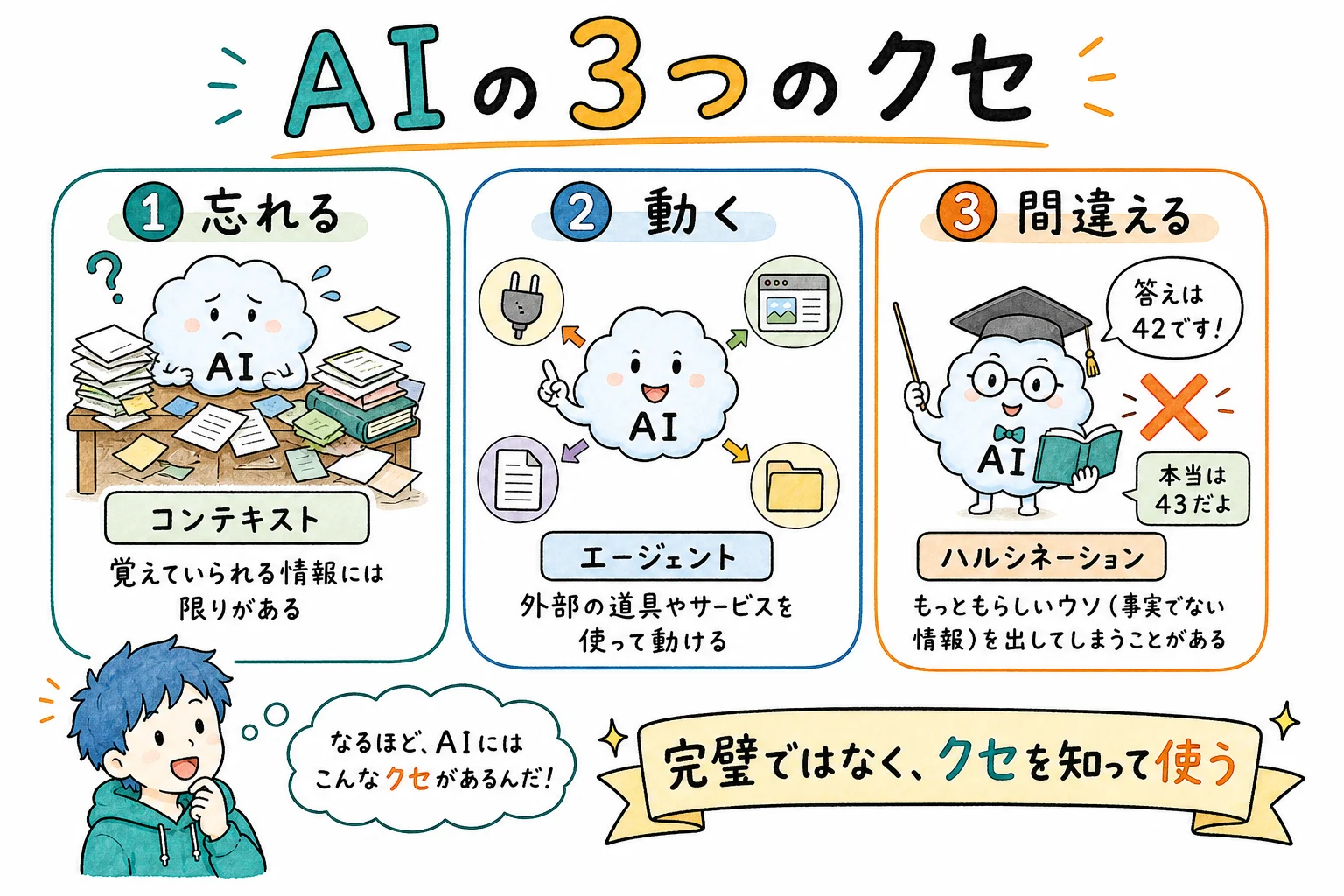 AIの3つのクセ：忘れる・動く・間違える