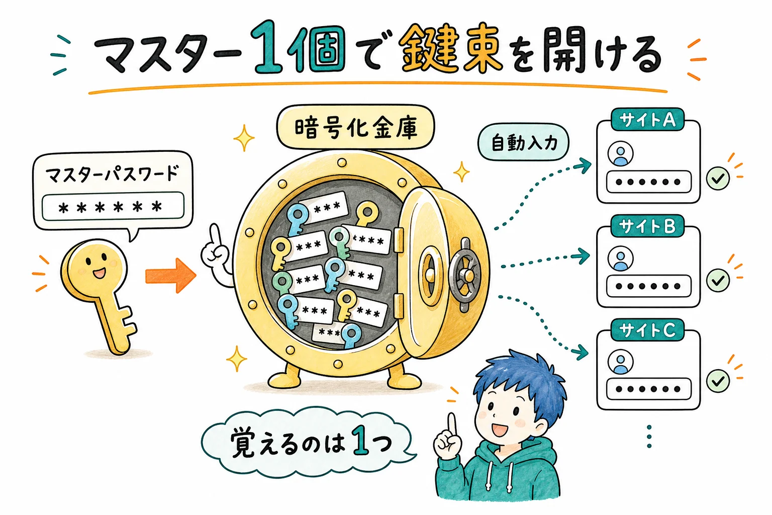 パスワードマネージャー＝全パスワードを1つの金庫に