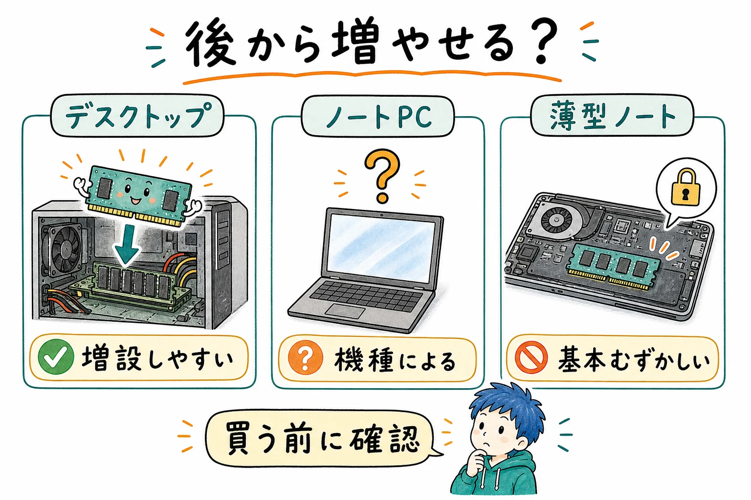メモリ増設の可否