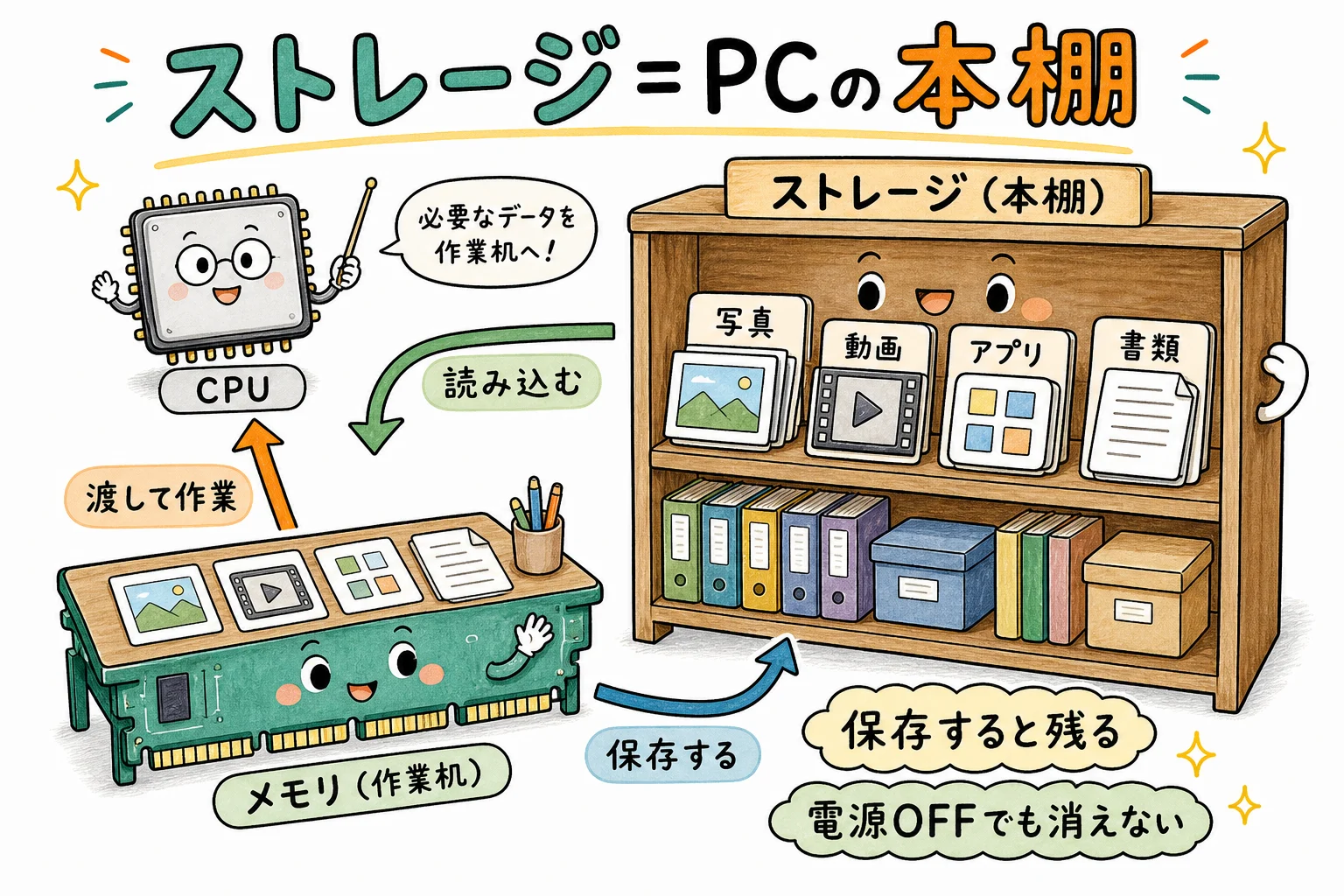 ストレージ＝データを保管する本棚