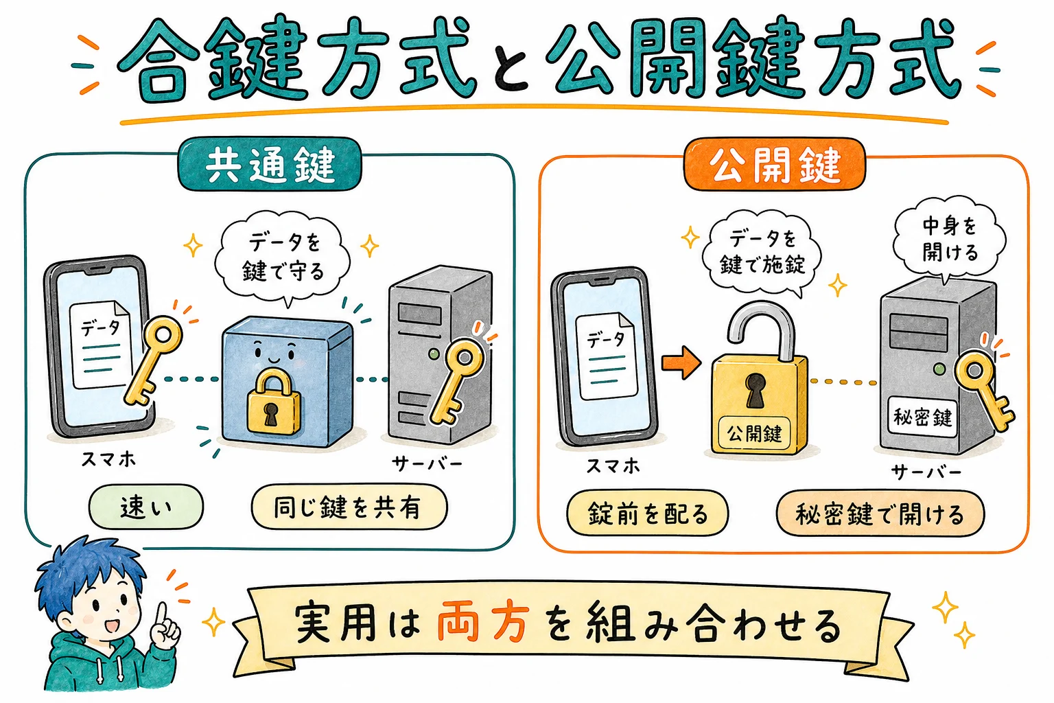 合鍵方式と南京錠方式