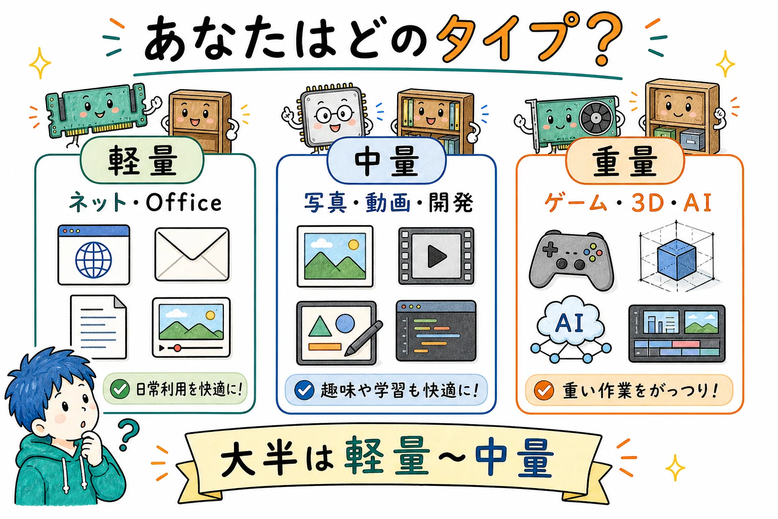 使い方で分かれる3タイプ